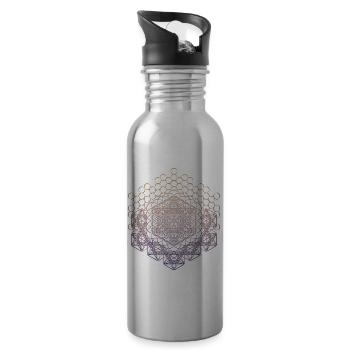 Metatrons Cube Sacred Geometry Connected - Water bottle with straw - silver - Right