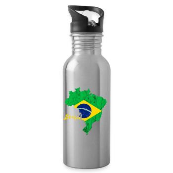 Brasil Karte Brasilianische Flagge Brasilien Reise - Trinkflasche mit integriertem Trinkhalm - Lightsilver - Rechts