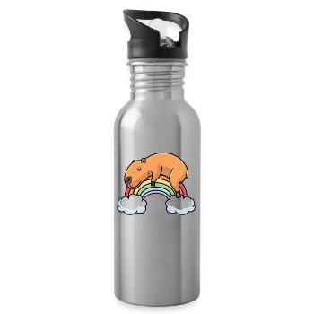 Capybara Rainbow Pajamas Sleep shirt - Water bottle with straw - silver - Right