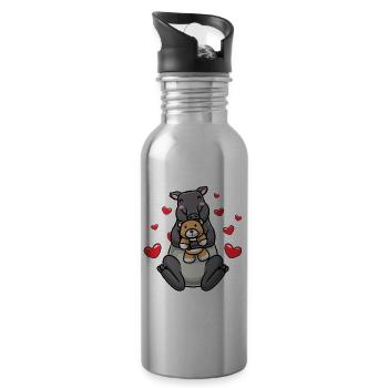 Kawaii Tapir Cuddly Toy Heart Tapir - Water bottle with straw - silver - Right