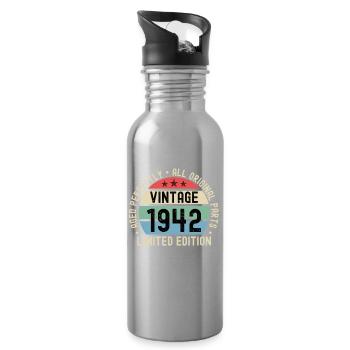 80e anniversaire 80 ans né en 1942 - Gourde avec paille intégrée - argent clair - Droite