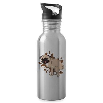 Pug poops piles of poop - Water bottle with straw - silver - Right