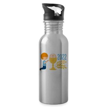 First Holy Communion 1st Holy Communion 2022 - Water bottle with straw - silver - Right