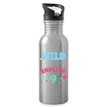 9. Geburtstag Wild, Frech & Endlich 9 Jahre - Trinkflasche mit integriertem Trinkhalm - Lightsilver - Rechts