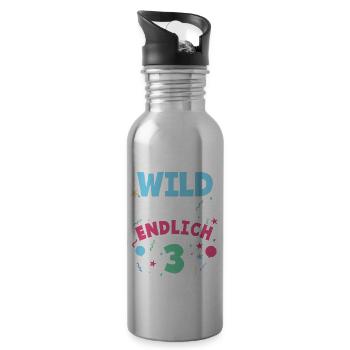 3. Geburtstag Wild, Frech & Endlich 3 Jahre - Trinkflasche mit integriertem Trinkhalm - Lightsilver - Rechts