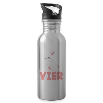 4. Geburtstag Mädchen 4 Jahre Kaninchen Hase - Trinkflasche mit integriertem Trinkhalm - Lightsilver - Rechts