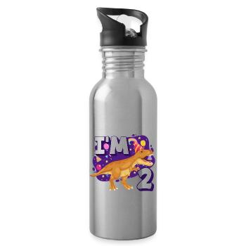 2nd Birthday Boy Girls 2 Years Dinosaurs - Water bottle with straw - silver - Right