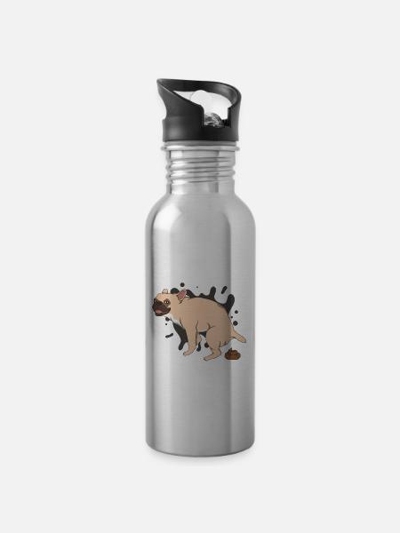 FRENCHIE poops piles of poop - Water bottle with straw - silver
