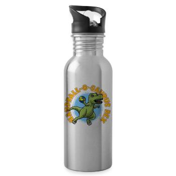 Handball Spieler Handballer Dinosaurier - Trinkflasche mit integriertem Trinkhalm - Lightsilver - Rechts