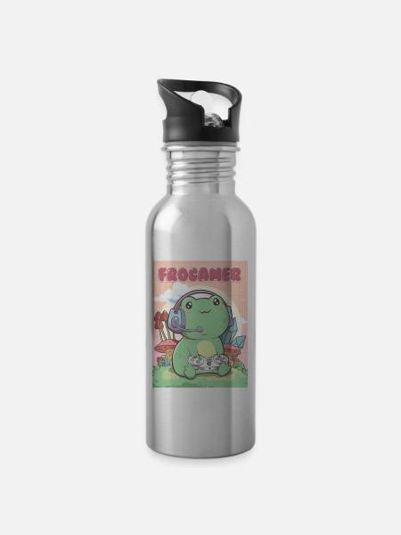 Cottagecore Esthétique Kawaii Frog Gamer Frogamer G - Gourde avec paille intégrée - argent clair
