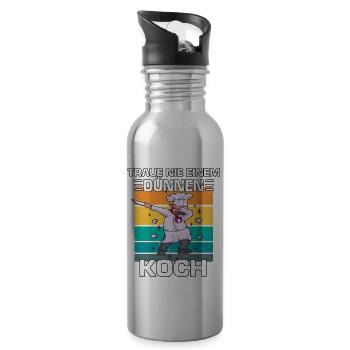 Cooles Vintage Koch Chefkoch Kochen Hobbykoch - Trinkflasche mit integriertem Trinkhalm - Lightsilver - Rechts