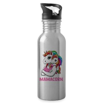 Mamacorn Mutter Tochter Einhörner - Trinkflasche mit integriertem Trinkhalm - Lightsilver - Rechts
