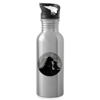 Dad and Baby T-Rex on the Moon - Water bottle with straw - silver - Right