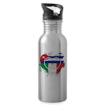 Cuban Italian Heart Cuba y Italia Amor - Water bottle with straw - silver - Right