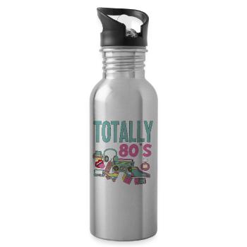 80s Party Outfit Costume 80s Party - Water bottle with straw - silver - Right