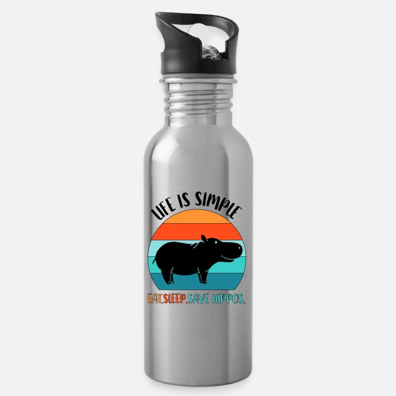 Hippo Hippo Hippo - Gourde avec paille intégrée - argent clair