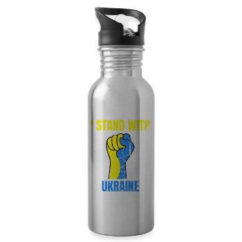 Je me tiens avec le drapeau ukrainien vintage de l’Ukraine - Gourde avec paille intégrée - argent clair - Droite