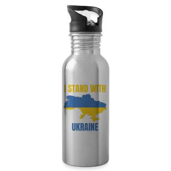 Je me tiens avec le drapeau ukrainien vintage de l’Ukraine - Gourde avec paille intégrée - argent clair - Droite