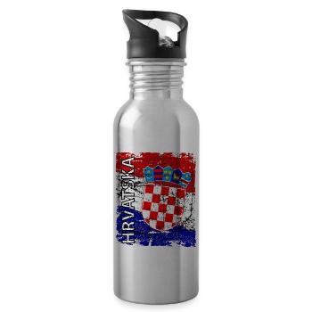 Hrvatska Flagge Wappen Kroatien - Trinkflasche mit integriertem Trinkhalm - Lightsilver - Rechts