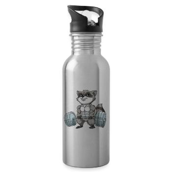 Waschbär Gewichtheben Fitness-Studio - Trinkflasche mit integriertem Trinkhalm - Lightsilver - Rechts