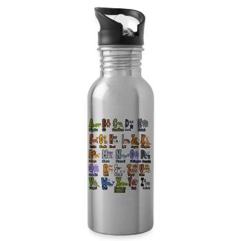 Alphabet Tiere ABCs Lernen - Trinkflasche mit integriertem Trinkhalm - Lightsilver - Rechts