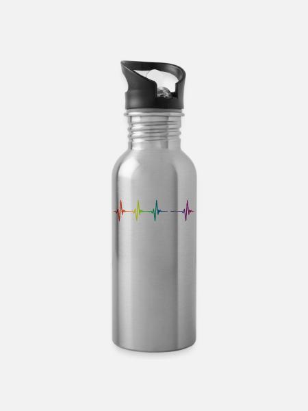 Painting Rainbow Heartbeat - Trinkflasche mit integriertem Trinkhalm - Lightsilver