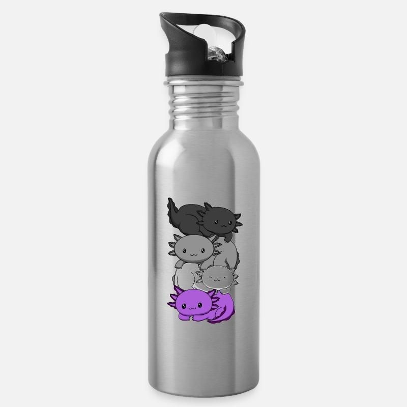 Kawaii Axolotl Bunch Asexual Pride Flag Gesch - Gourde avec paille intégrée - argent clair