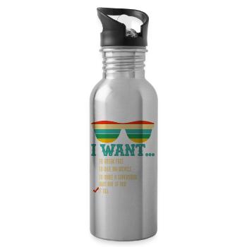 I Want To Break Free To Ride My Bicycle It All - Water bottle with straw - silver - Right