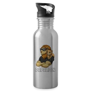 Papalion Löwe Papa und Baby Papa Vatertag für - Trinkflasche mit integriertem Trinkhalm - Lightsilver - Rechts