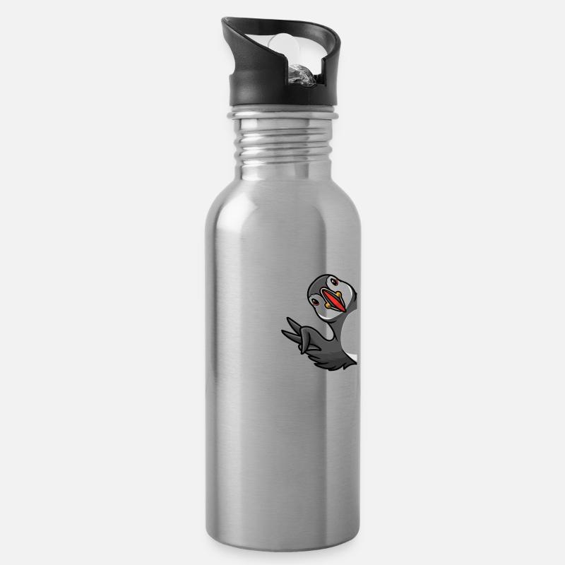 Papageitaucher Vogelliebhaber - Trinkflasche mit integriertem Trinkhalm - Lightsilver