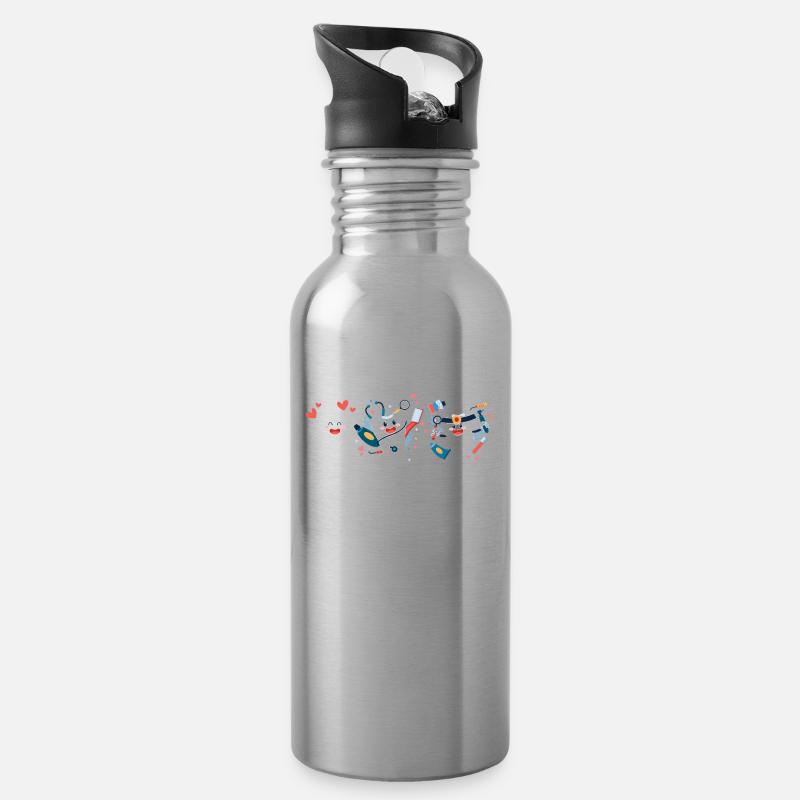 Zähne - Trinkflasche mit integriertem Trinkhalm - Lightsilver