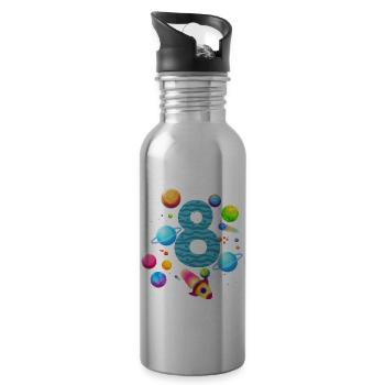 8th Birthday Boys 8 Years Planet Birthday - Water bottle with straw - silver - Right
