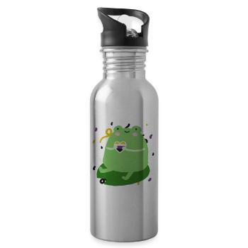 Sweet frog with non-binary pride flag colors - Water bottle with straw - silver - Right