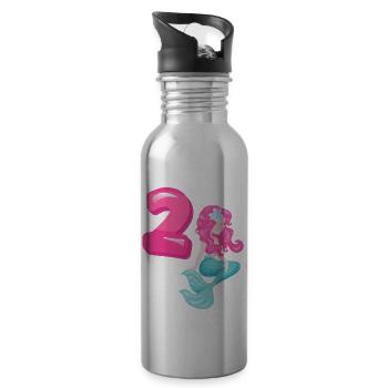 2ème anniversaire Fille 2 ans Mermaid Party - Gourde avec paille intégrée - argent clair - Droite