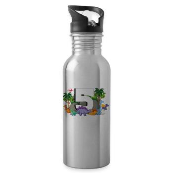 5th Birthday 5 Years Dino Dinosaur Fan - Water bottle with straw - silver - Right