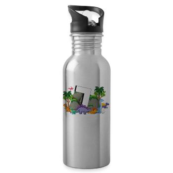 7th Birthday 7 Years Dino Dinosaur Fan - Water bottle with straw - silver - Right