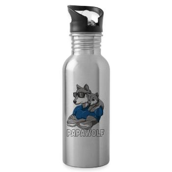Papawolf Wolf Papa und Baby Papa Vatertag für - Trinkflasche mit integriertem Trinkhalm - Lightsilver - Rechts