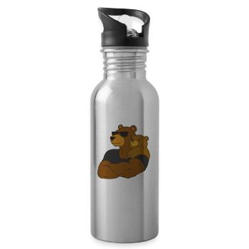 Vater Tochter Vater Sohn Bären Partner - Trinkflasche mit integriertem Trinkhalm - Lightsilver - Rechts