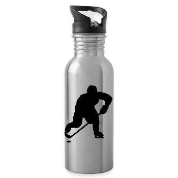 Silhouette de hockey sur glace - Gourde avec paille intégrée - argent clair - Droite