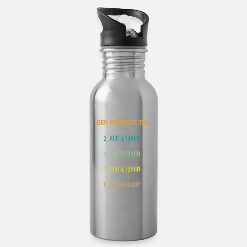 Achterbahn Freizeitpark Geschenk - Trinkflasche mit integriertem Trinkhalm - Lightsilver