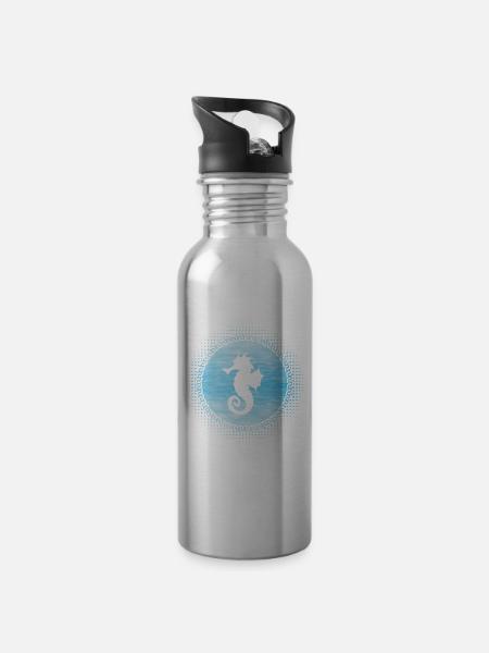 Seepferdchen - Trinkflasche mit integriertem Trinkhalm - Lightsilver