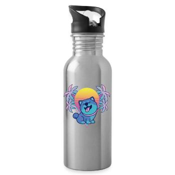 Shiba Inu Vaporwave Aesthetic Retro - Water bottle with straw - silver - Right