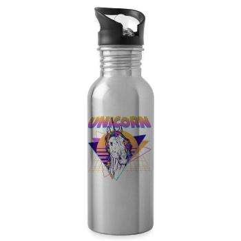 Unicorn Vaporwave Aesthetic Retro - Water bottle with straw - silver - Right