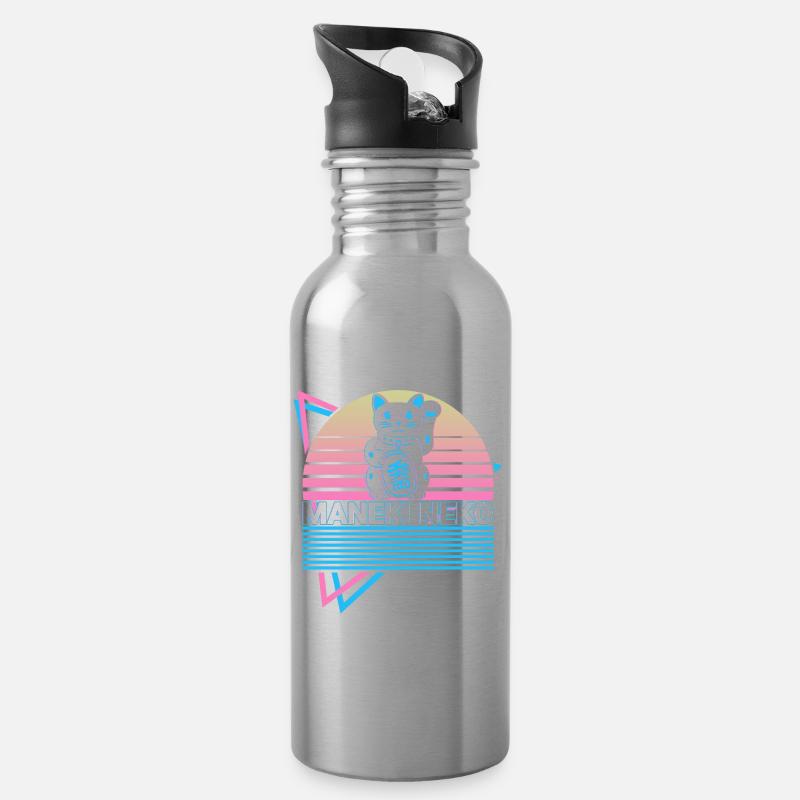 Maneki Neko Katze Retro Geschenk - Trinkflasche mit integriertem Trinkhalm - Lightsilver