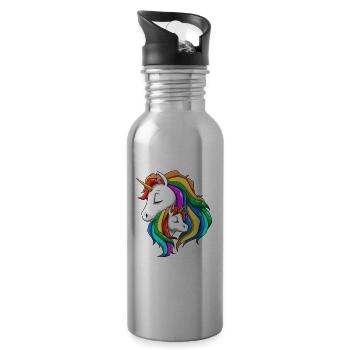 Einhorn Köpfe Mama Tochter - Mamacorn Mama Einhorn - Trinkflasche mit integriertem Trinkhalm - Lightsilver - Rechts