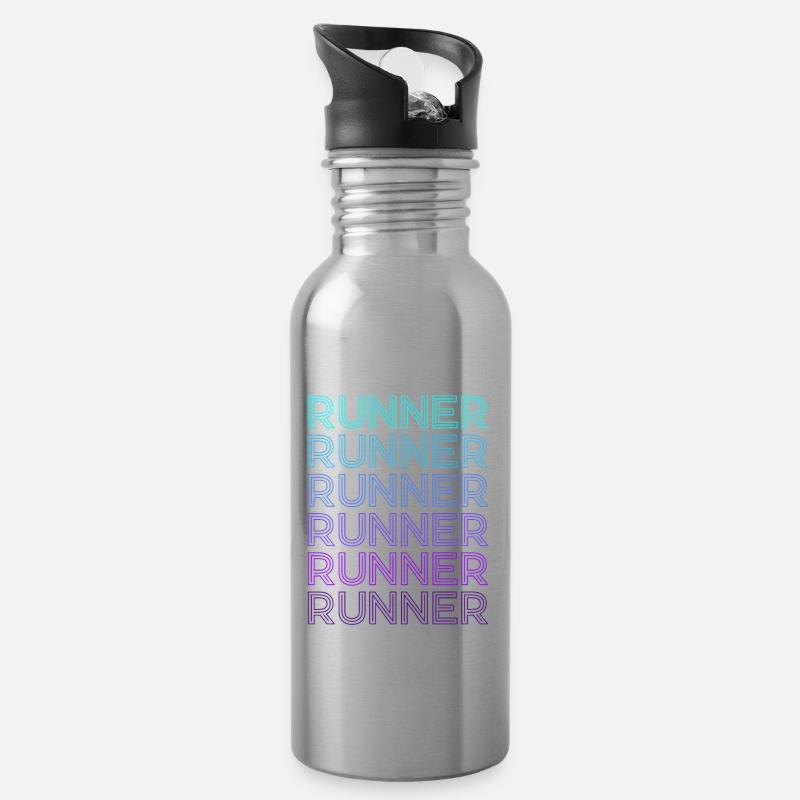 Läufer Marathon Laufen Retro - Trinkflasche mit integriertem Trinkhalm - Lightsilver