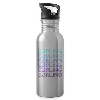 Curling Stone Player Retro - Water bottle with straw - silver - Right
