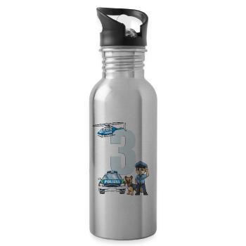 3. Geburtstag Polizei Shirt - 3 Jahre Alt Geschenk - Trinkflasche mit integriertem Trinkhalm - Lightsilver - Rechts