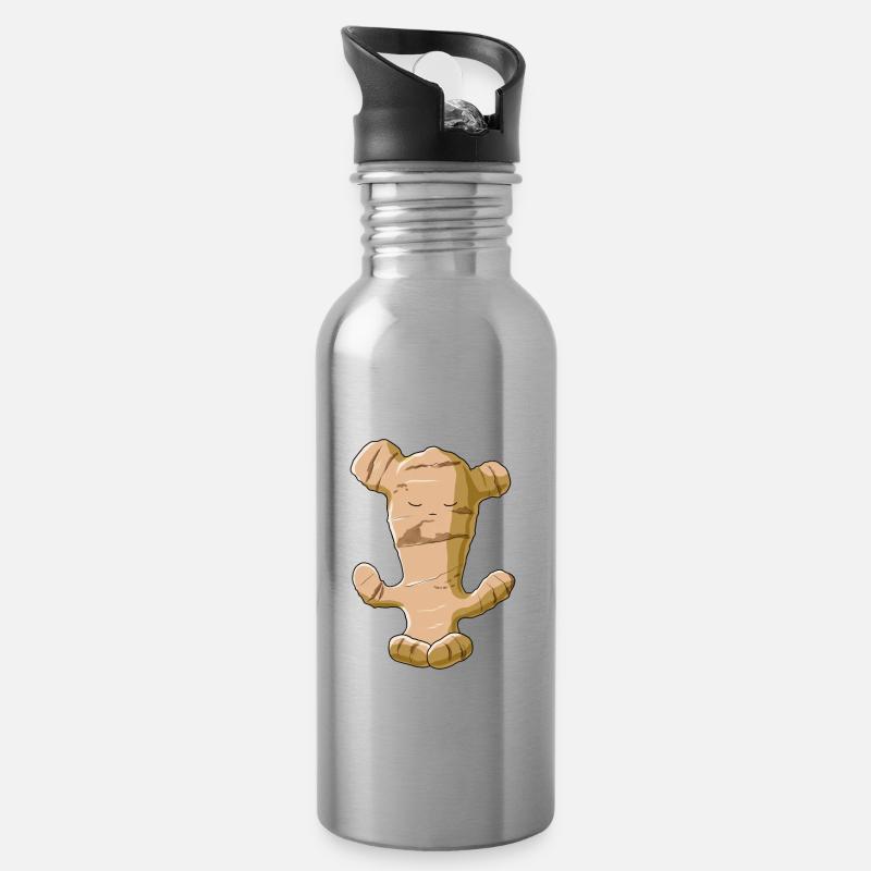 Lustiges Yoga Ingwerwurzel Meditierende Ingwer - Trinkflasche mit integriertem Trinkhalm - Lightsilver