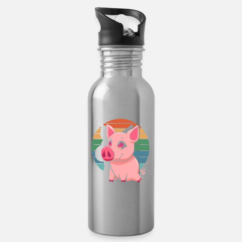 Schwein Schweine - Trinkflasche mit integriertem Trinkhalm - Lightsilver